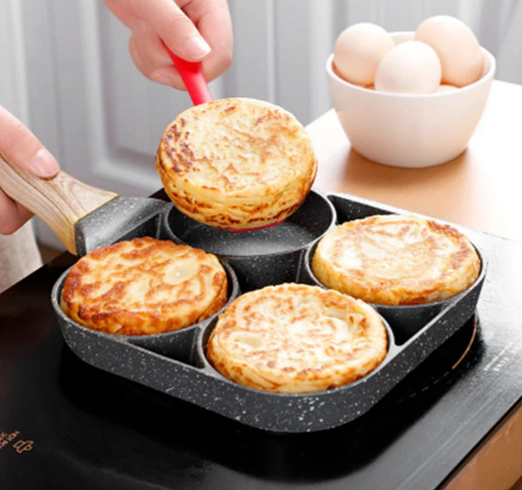 Sartén Antiadherente de 4 Compartimentos – Cocina Fácil, Rápida y Saludable | Ideal para Huevos, Pancakes y Desayunos Perfectos
