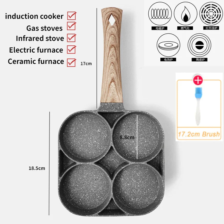 4-Hole Omelet Pan Frying Pot Thickened Non-Stick Egg Pancake Steak Cooking Pan Hamburg Bread Breakfast Maker Induction Cooker