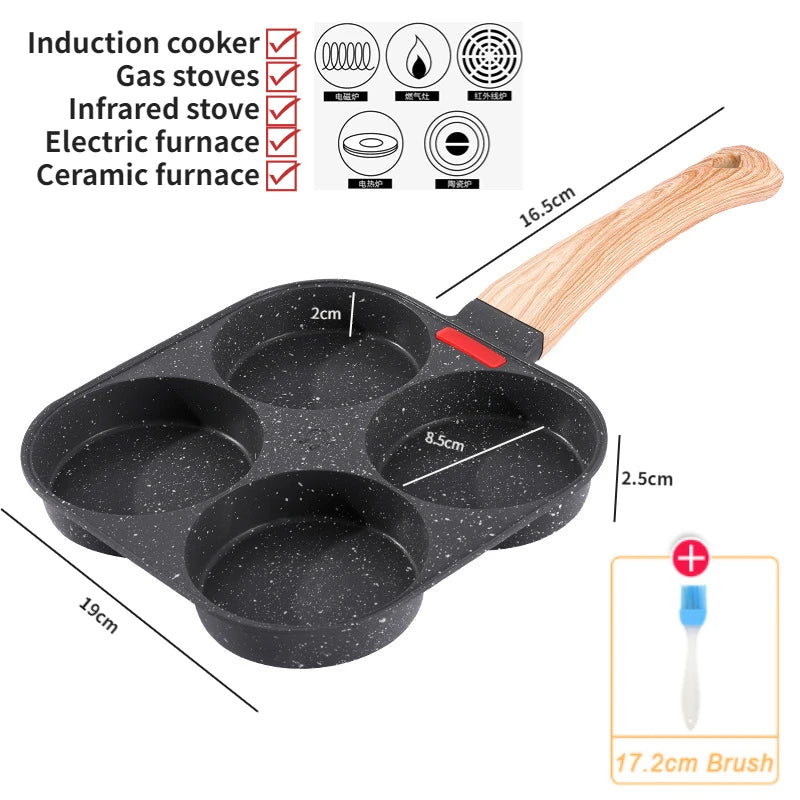 4-Hole Omelet Pan Frying Pot Thickened Non-Stick Egg Pancake Steak Cooking Pan Hamburg Bread Breakfast Maker Induction Cooker