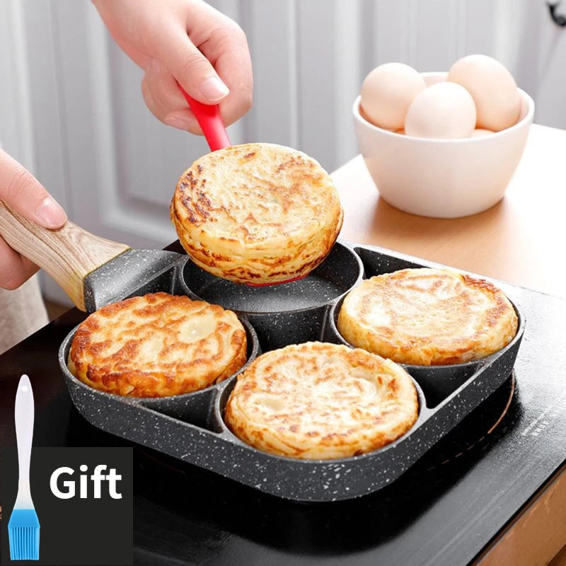 4-Hole Omelet Pan Frying Pot Thickened Non-Stick Egg Pancake Steak Cooking Pan Hamburg Bread Breakfast Maker Induction Cooker