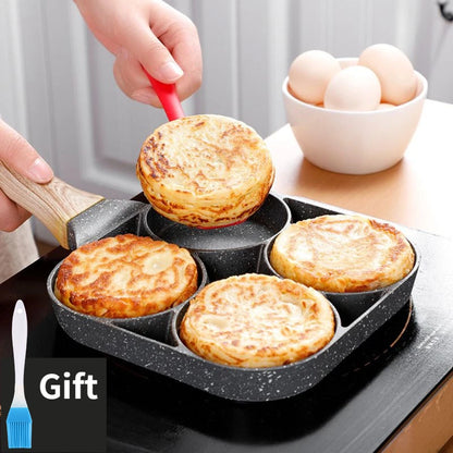 4-Hole Omelet Pan Frying Pot Thickened Non-Stick Egg Pancake Steak Cooking Pan Hamburg Bread Breakfast Maker Induction Cooker
